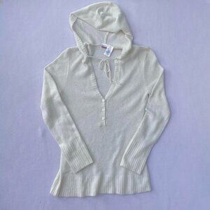 No Boundaries Juniors Cream Stretchy Hooded Knit Sweater Dress Size XL y2k Fall